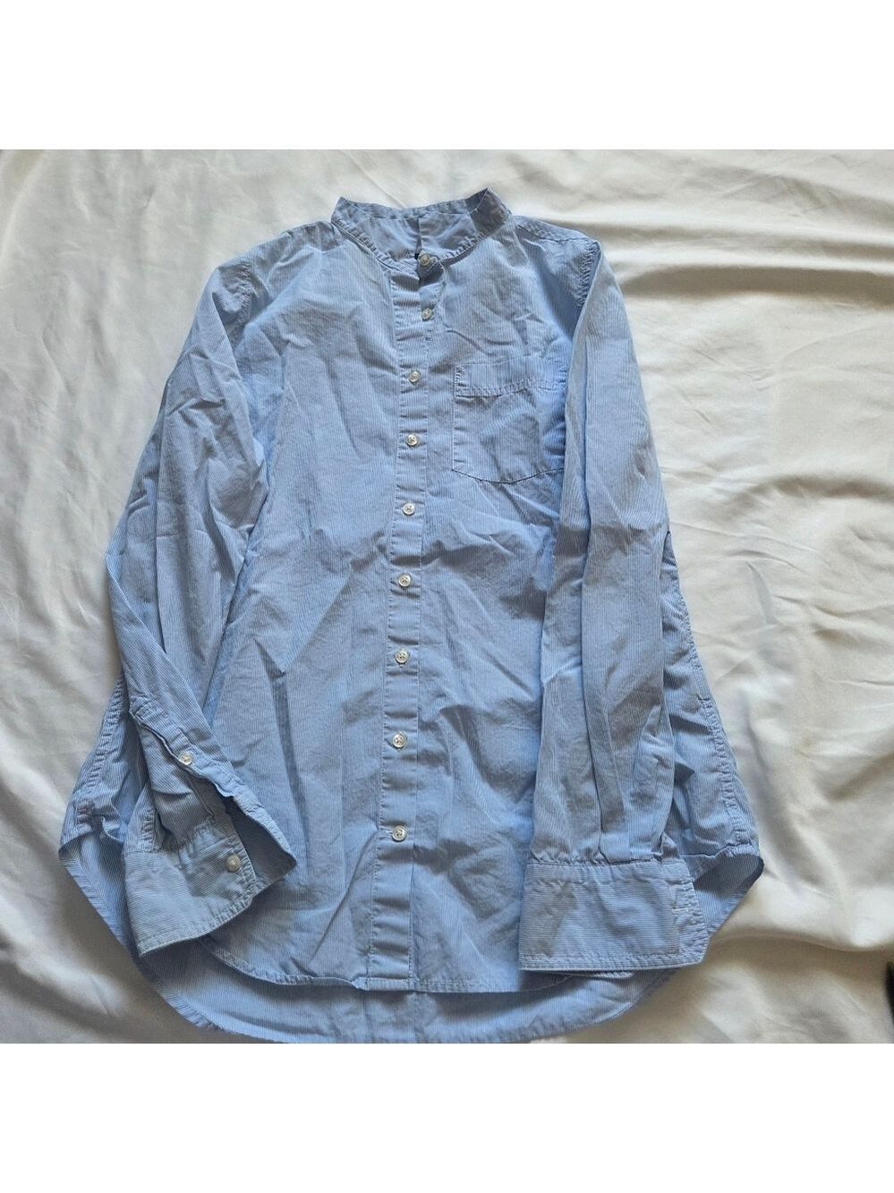 Gap Boyfriend Fit Blue Pinstripe Band Collar Shirt XS